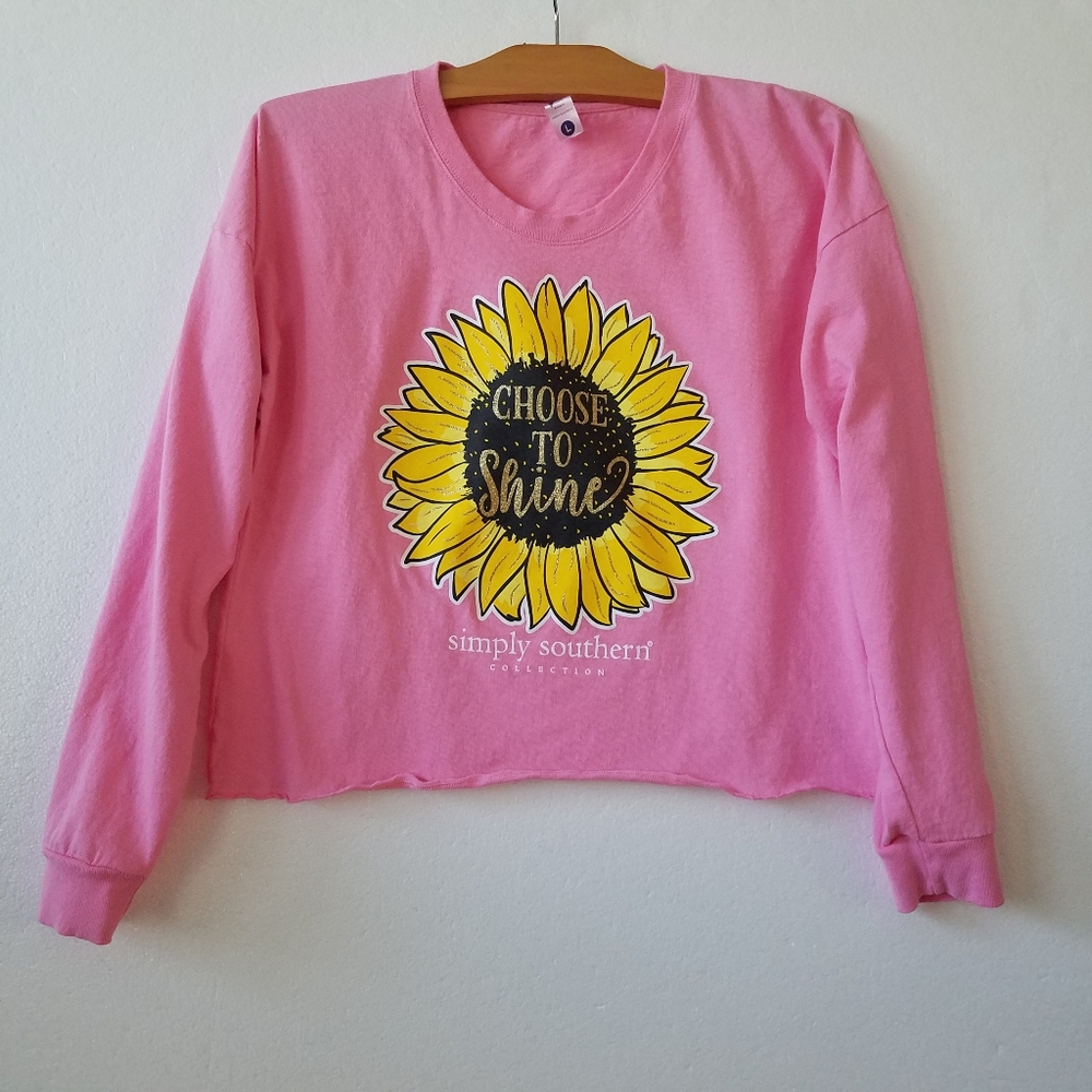 Simply Southern Crop Top Long Sleeve Shirt Sunflower Pink